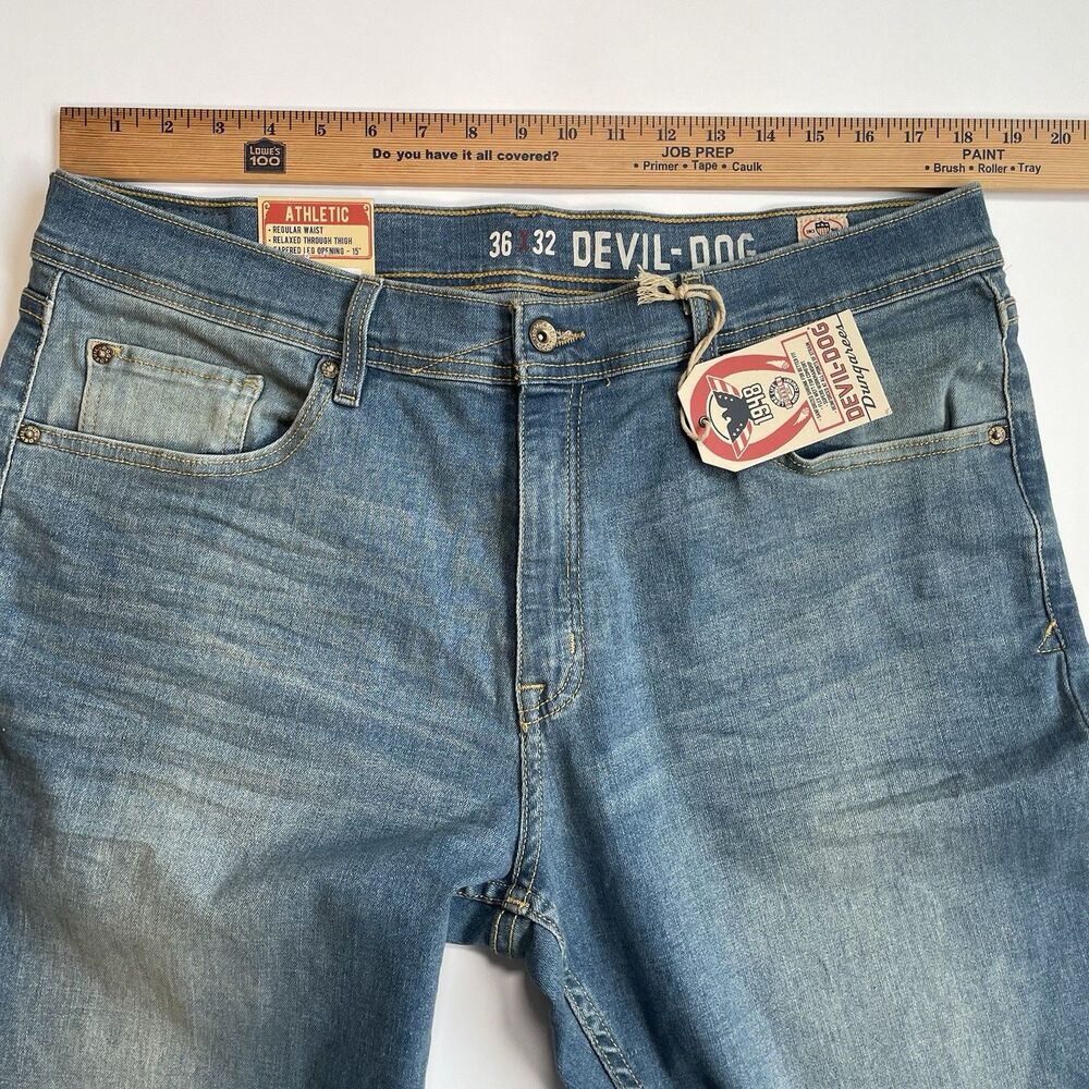 Devil Dog Athletic Fit Stretch Jeans Mens Denim Medium Wash Faded Size 36x32 NEW - Picture 15 of 15
